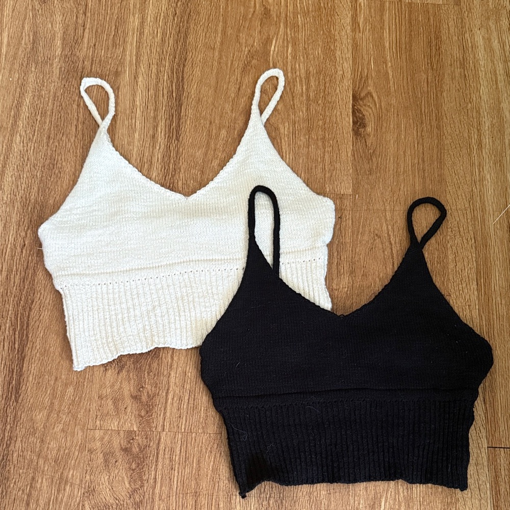 AKIRA Black and Cream Knit Camisoles